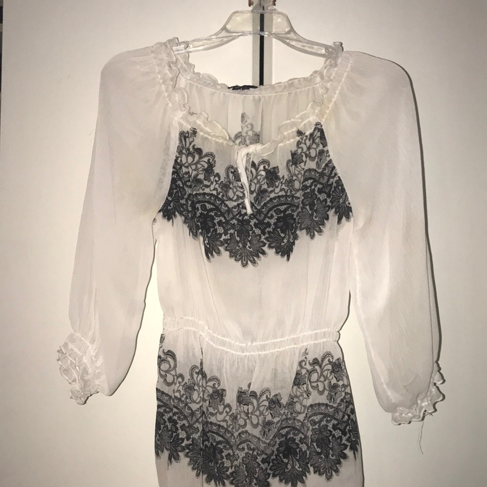 Sheer White Top with Black Details